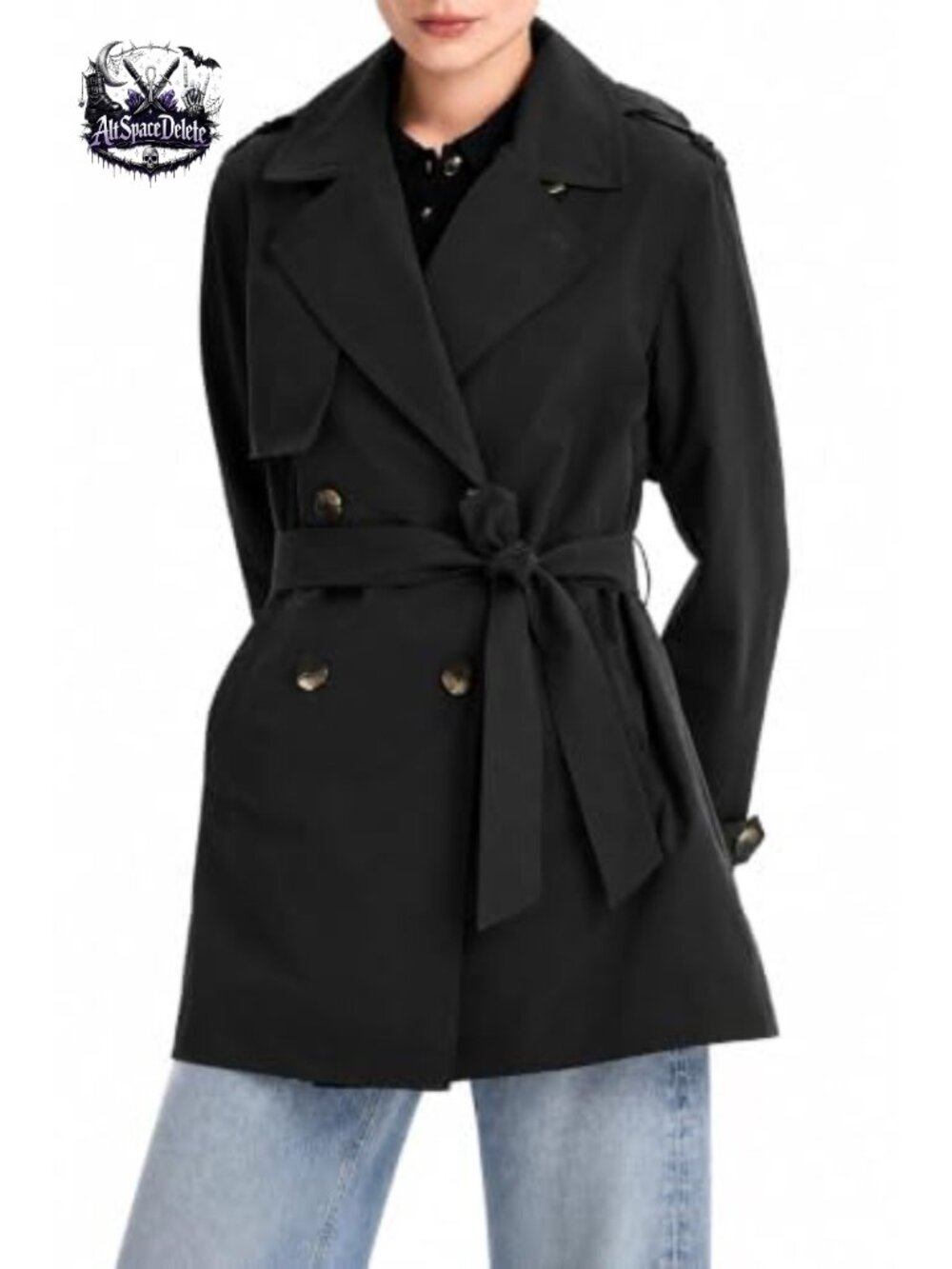Womens Hooded Mid-Length Double Breasted Trench Coat Belted